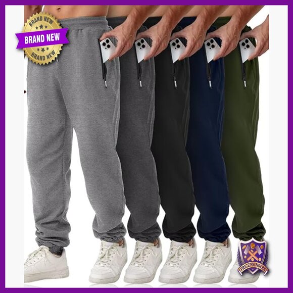 Men's Slim Fit Sweatpants with Zipper Pockets Athletic Joggers 5 Pack